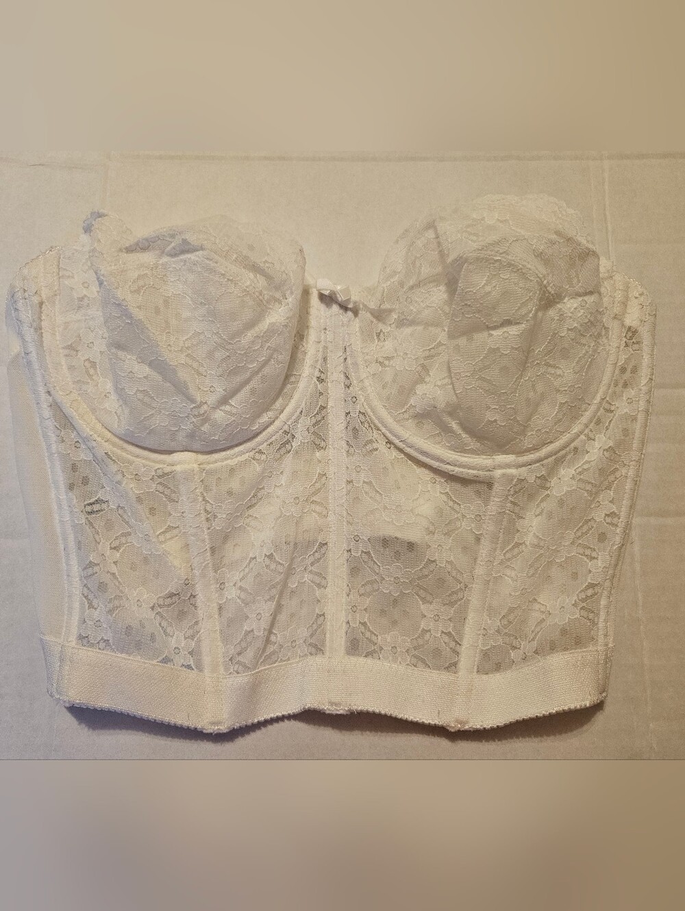 Vintage 70's 80's Youthcraft Lace Longline Corset Bustier Bra Top 38D White